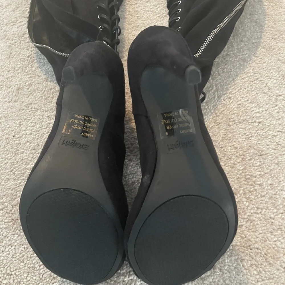 Black Suede Thigh High Boots - Picture 2 of 5